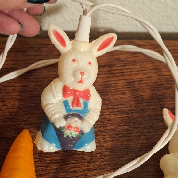 Vintage Blow Mold 10 Light Carrot & Bunny Set Easter String Lights - Picture 5 of 6
